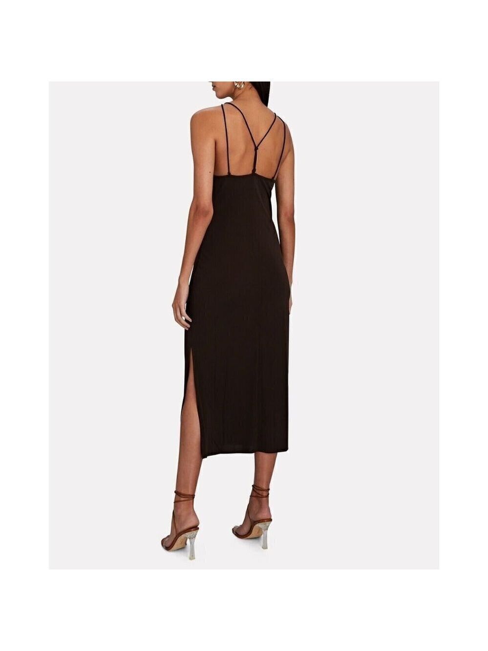 Frame BNWOT womens black delicate knot midi dress sz Medium side slit - Picture 9 of 9